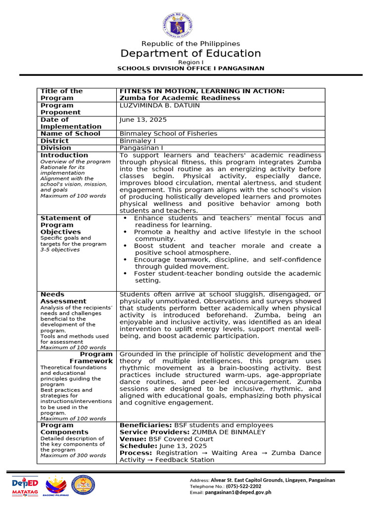 AR-ZUMBA Fitness in Motion, Learning in Action Proposal | PDF ...
