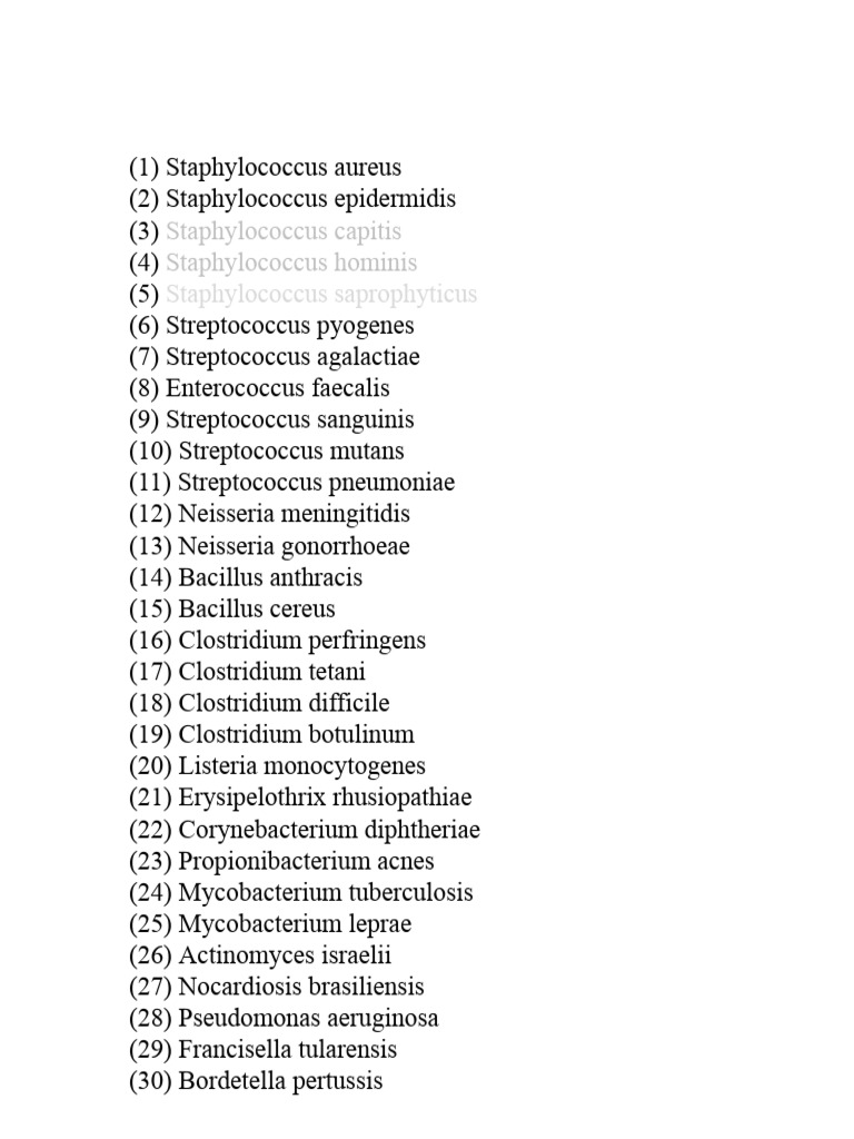 Common Bacterial Pathogens List | PDF