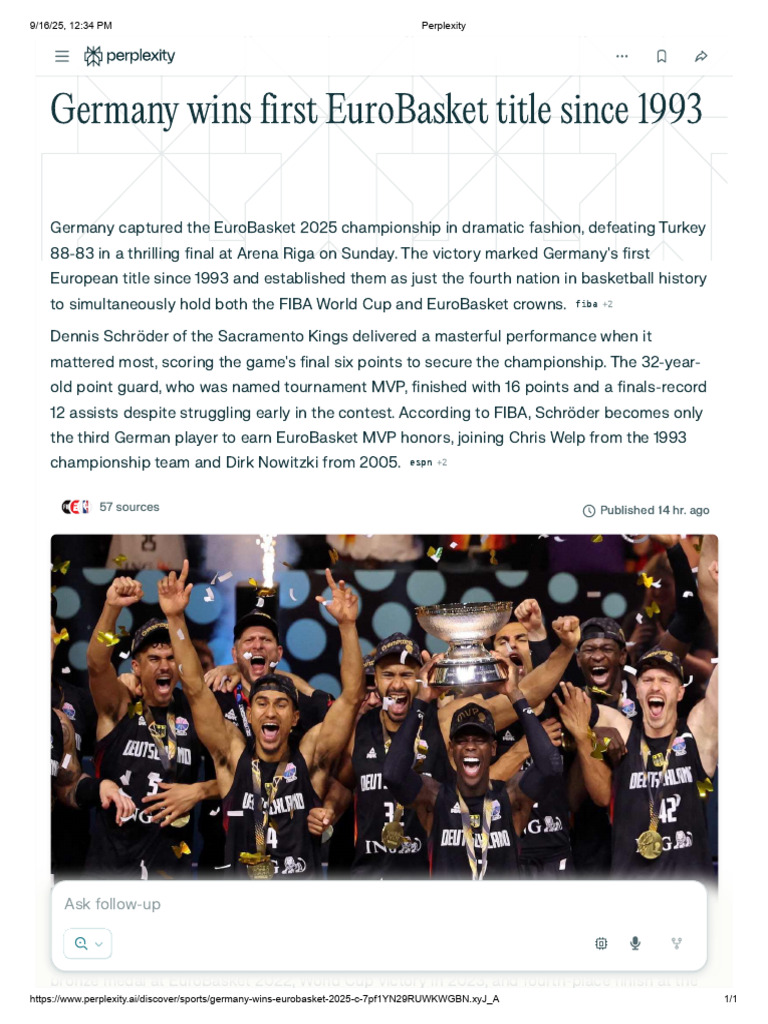 Germany Wins First EuroBasket Title Since 1993 | PDF