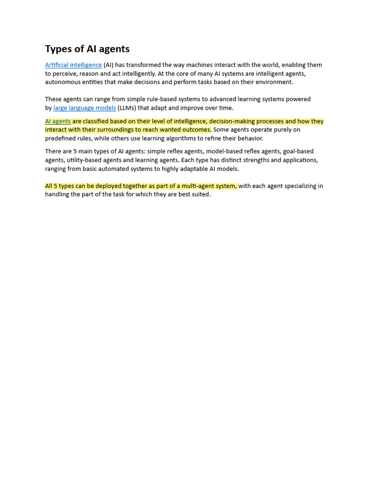 Types of AI Agents Explained | PDF | Artificial Intelligence ...