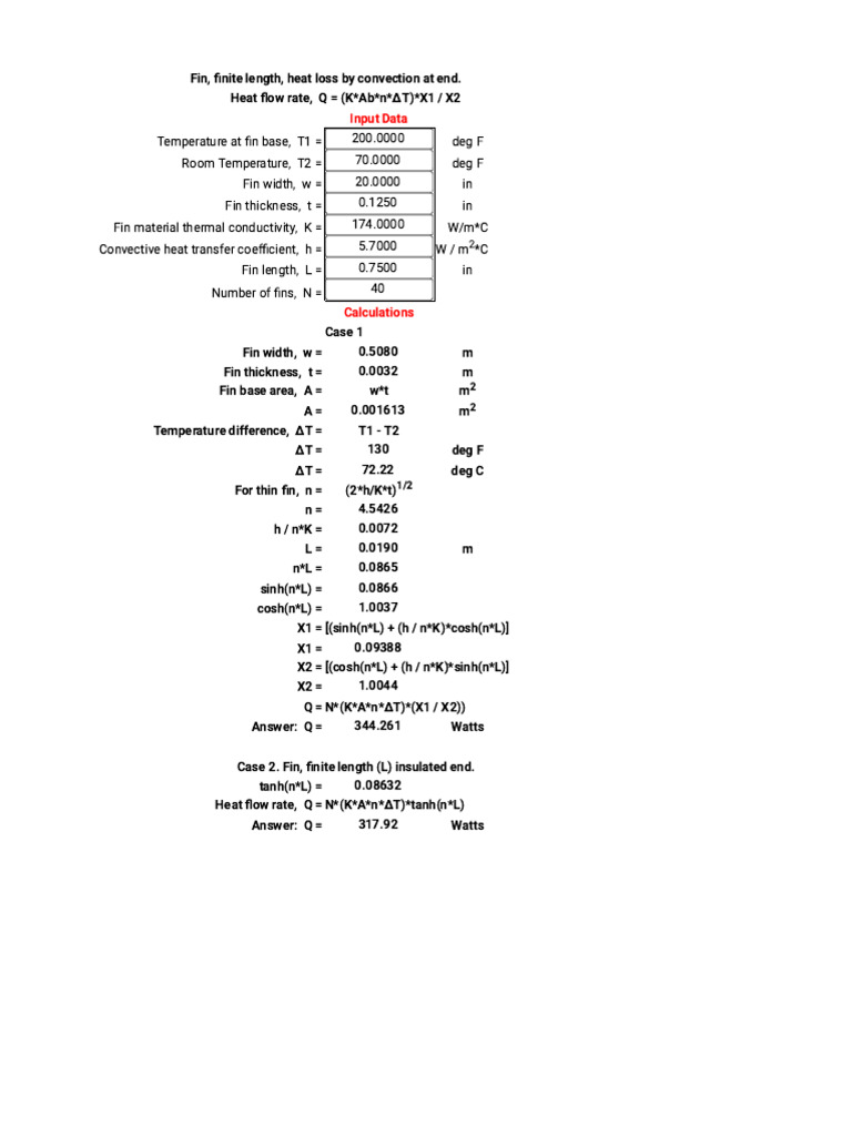 Heat Loss Calculation for Fin Design | PDF