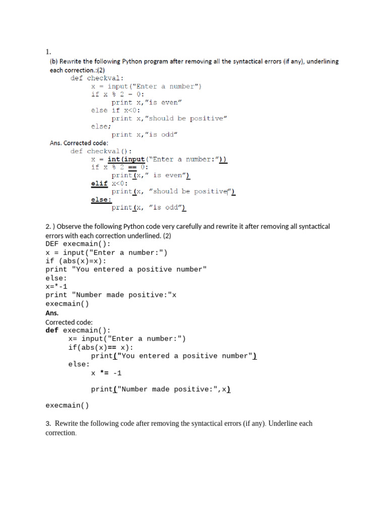 Correcting Python Code Errors | PDF