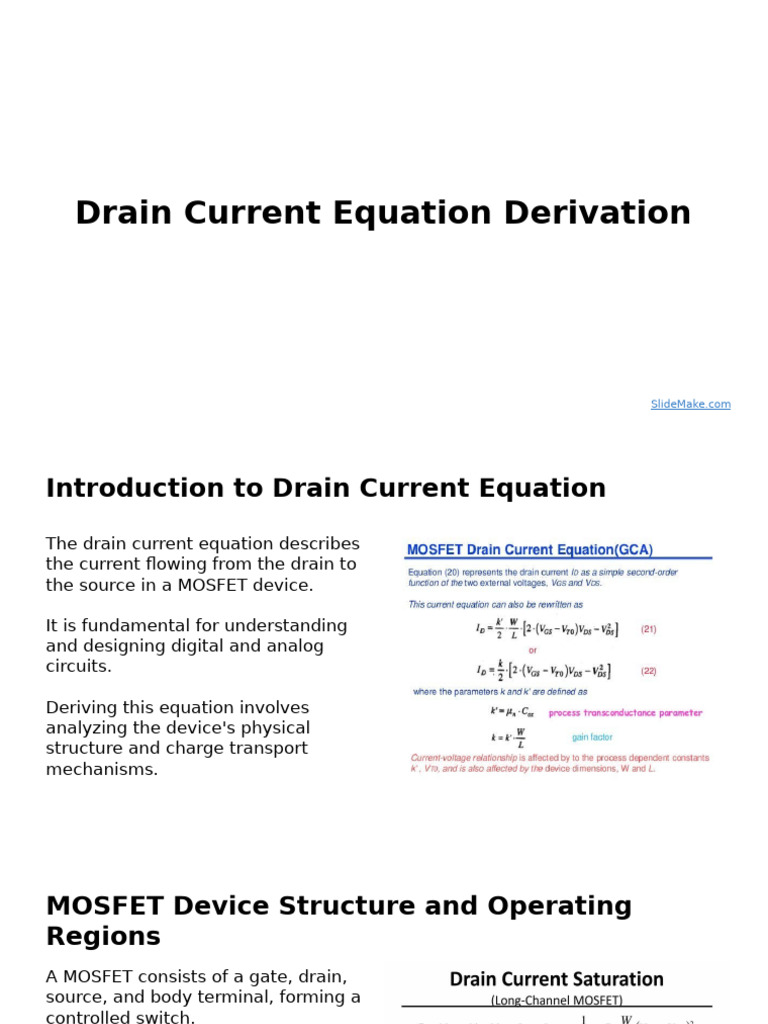 Drain Current Equation Derivation | PDF | Field Effect Transistor | Mosfet