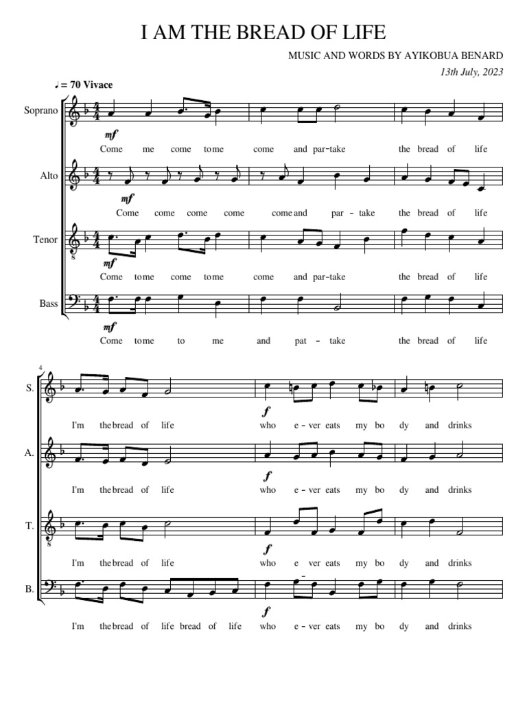 I Am the Bread of Life Sheet Music | PDF | Choral Music | Vocal Music