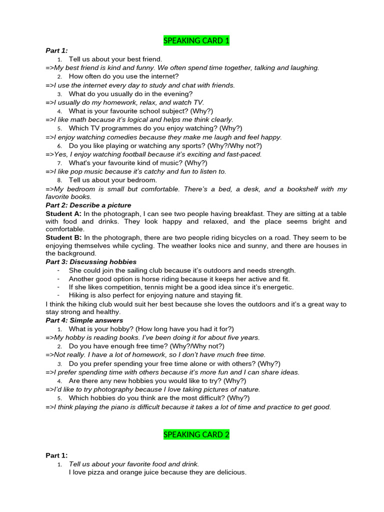 Speaking Card Conversation Topics | PDF