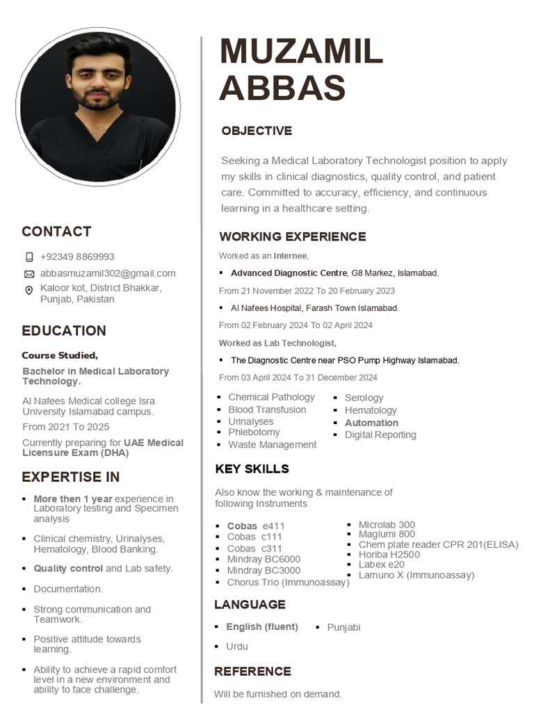 Muzamil Abbas Official CV-2 | PDF | Medical Laboratory | Medical ...