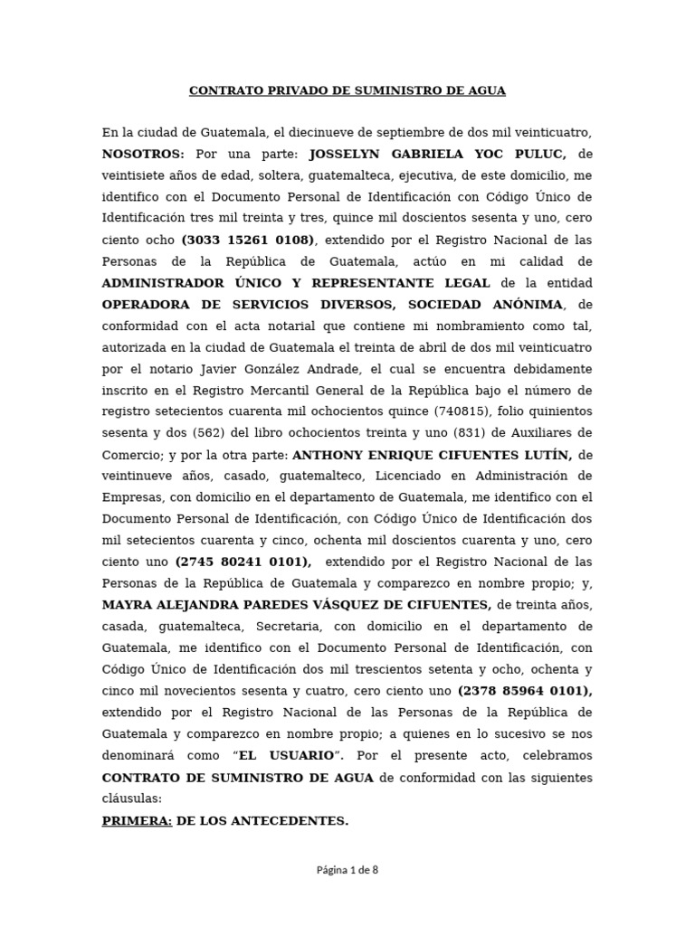 Contrato de Agua T3-805 | PDF | Guatemala | Agua