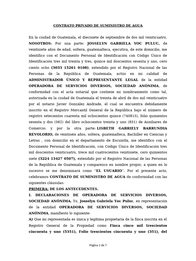 Contrato Suministro de Agua Guatemala | PDF | Condominio | Guatemala