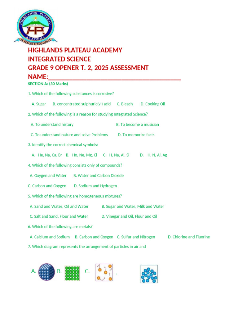 Grade 9 Integrated Science Assessment | PDF | Atoms | Electron