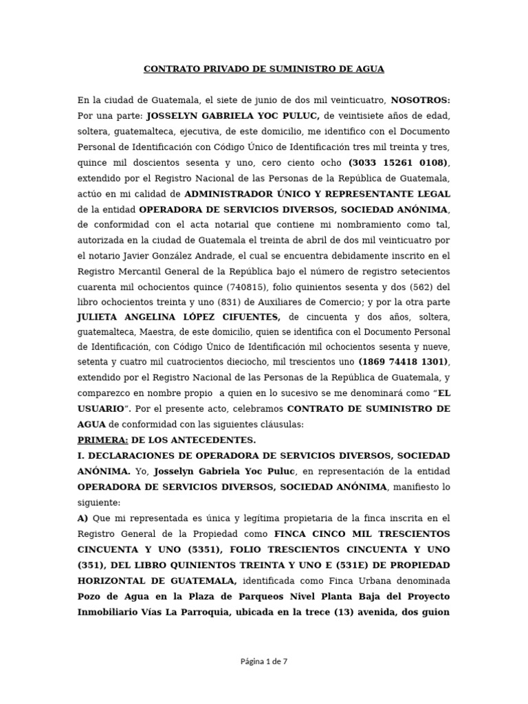 Contrato de Suministro de Agua en Guatemala | PDF | Condominio | Agua