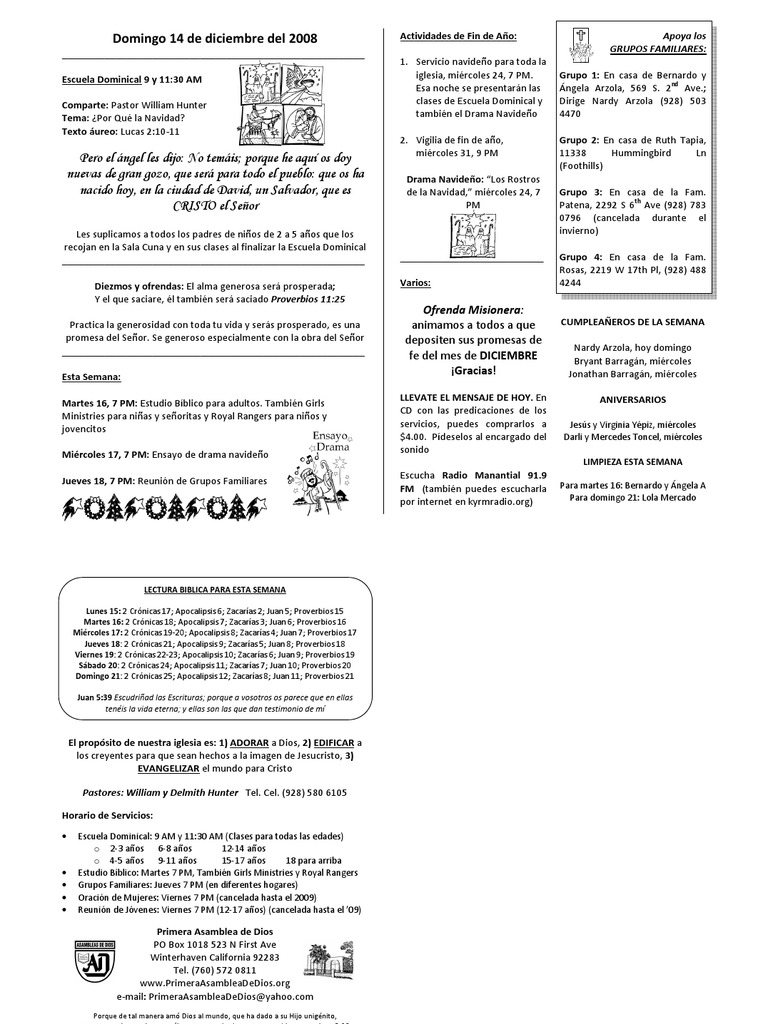 Primera Asamblea De Dios Navidad Creencia religiosa y doctrina