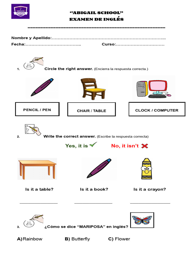 Examen de Ingles 3ro | PDF