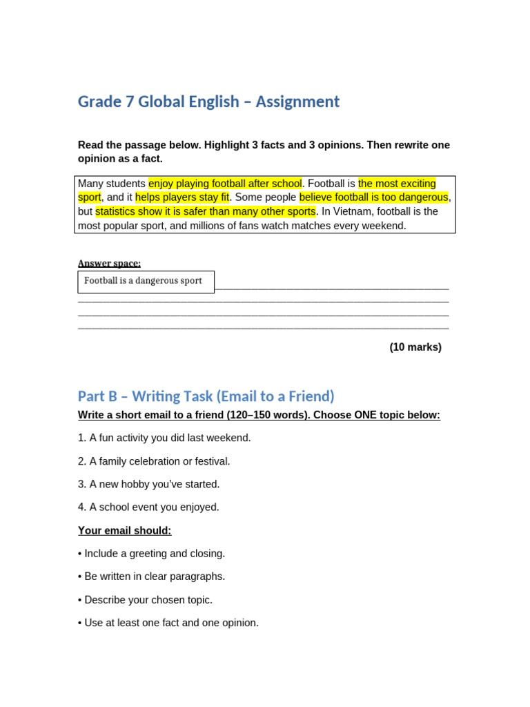Grade 7 English Assignment Guide | PDF
