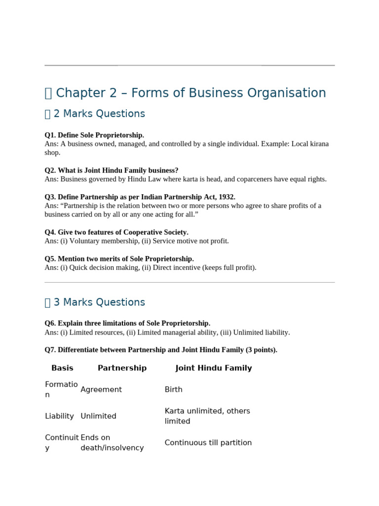 Business Organisation Forms Q&A Guide | PDF | Partnership | Warehouse