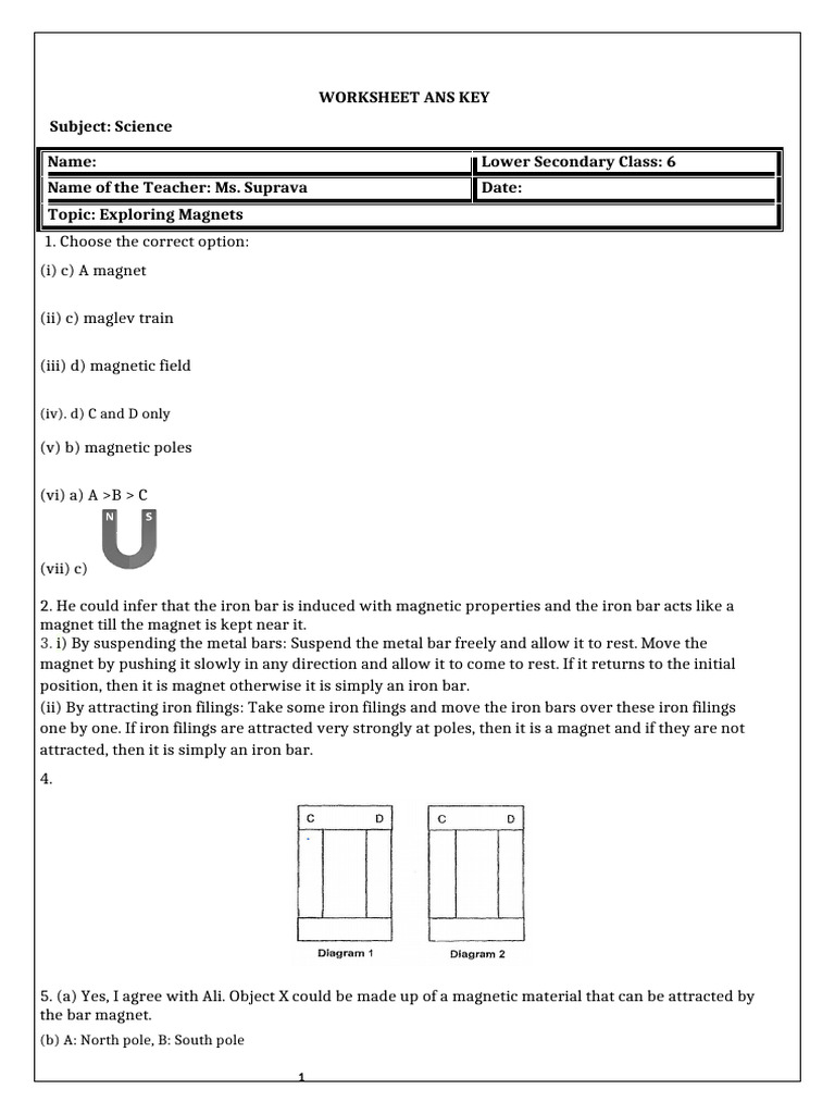 Exploring Magnets: Worksheet & Answers | PDF | Magnet | Magnetism