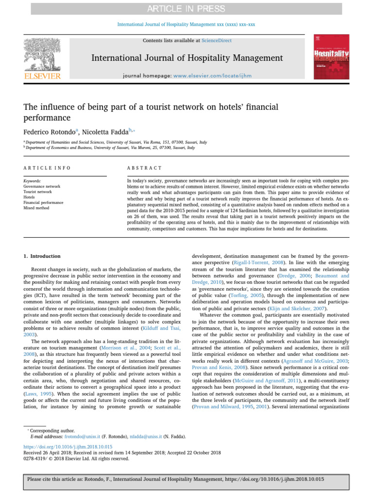 Impact of Tourist Networks on Hotel Profitability | PDF | Governance ...
