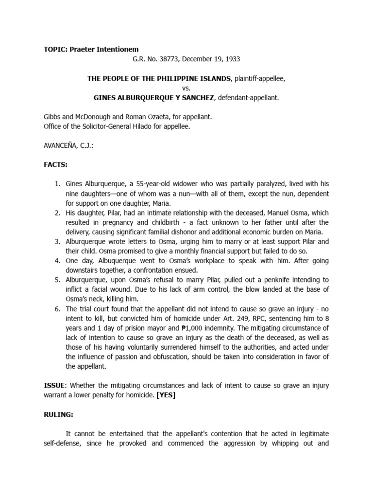Homicide Ruling: Praeter Intentionem Case | PDF | Law Enforcement ...
