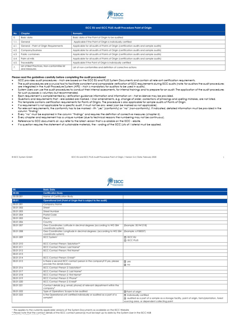 ISCC EU & PLUS Audit Procedure Guide | PDF | Audit | Invoice