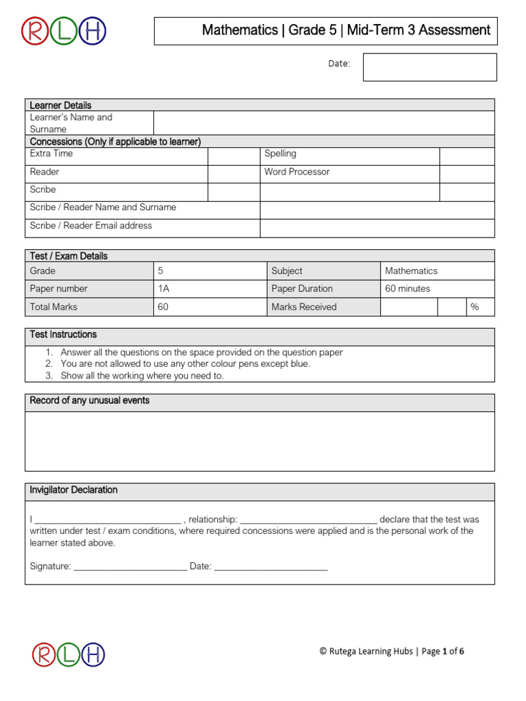 Grade 5 Math Mid-Term Assessment | PDF | Volume | Area