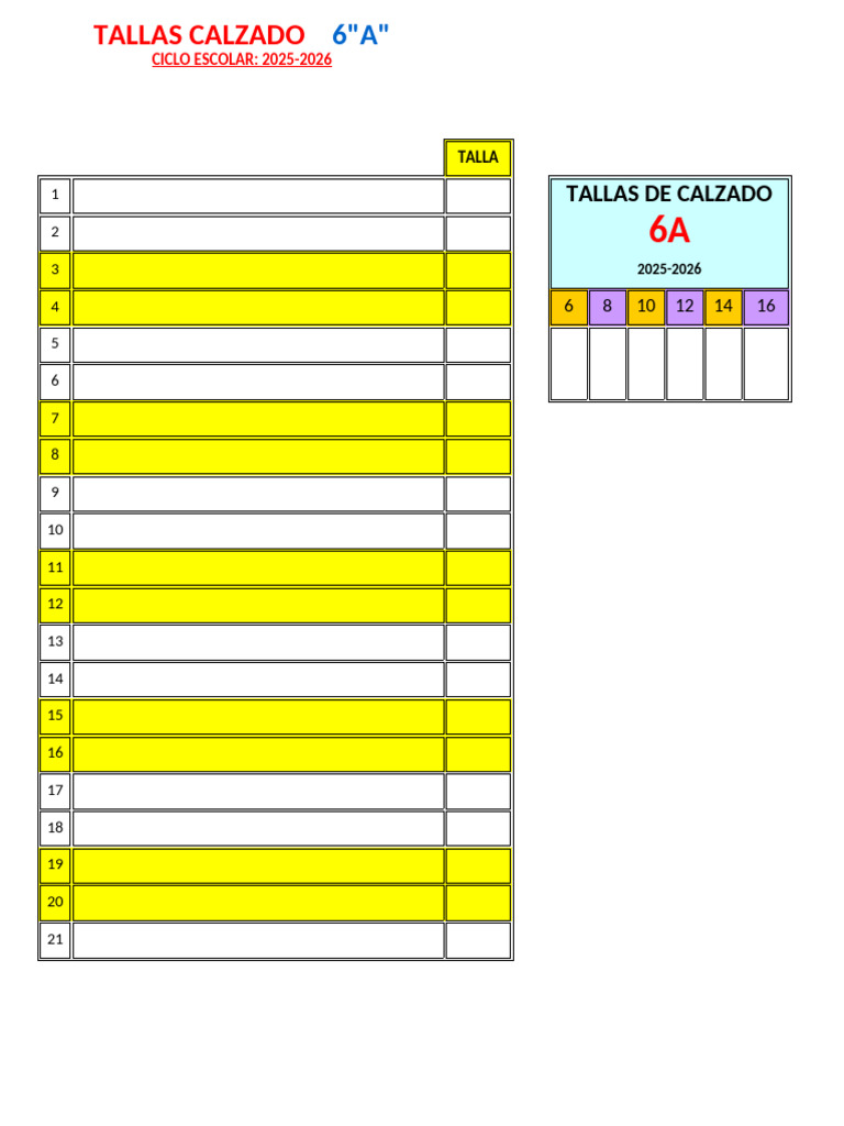 Tallas de Calzado 2025-2026 | PDF