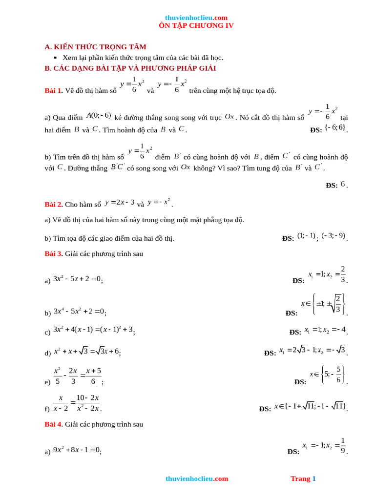 PP Giai Toan 9 On TAP CHUONG 4 DAI SO 9 | PDF