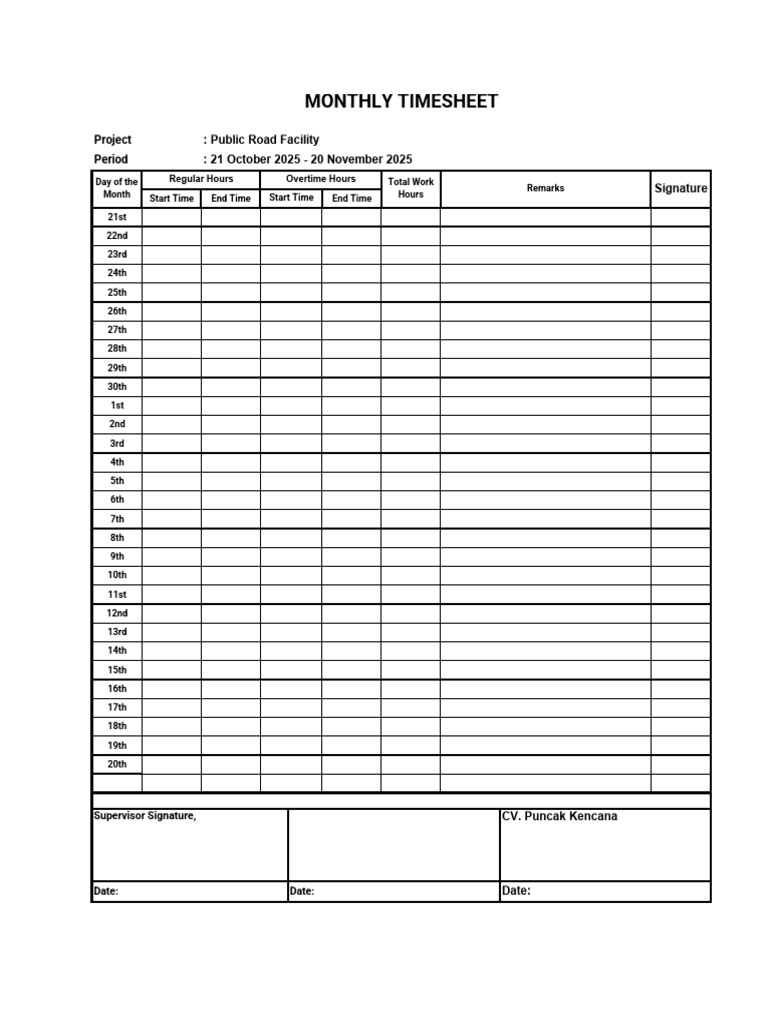 Monthly Timesheet Genset 4 | PDF