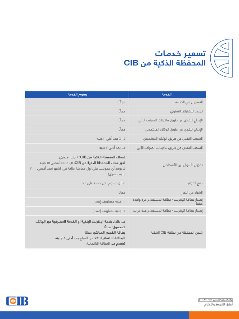 Cib Smart Wallet Services Pricing | PDF
