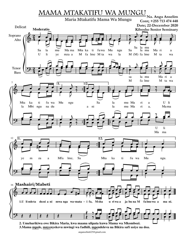 Maria Mtakatifu Mama Wa Mkombozi Lyrics | PDF | Singing | Vocal Music
