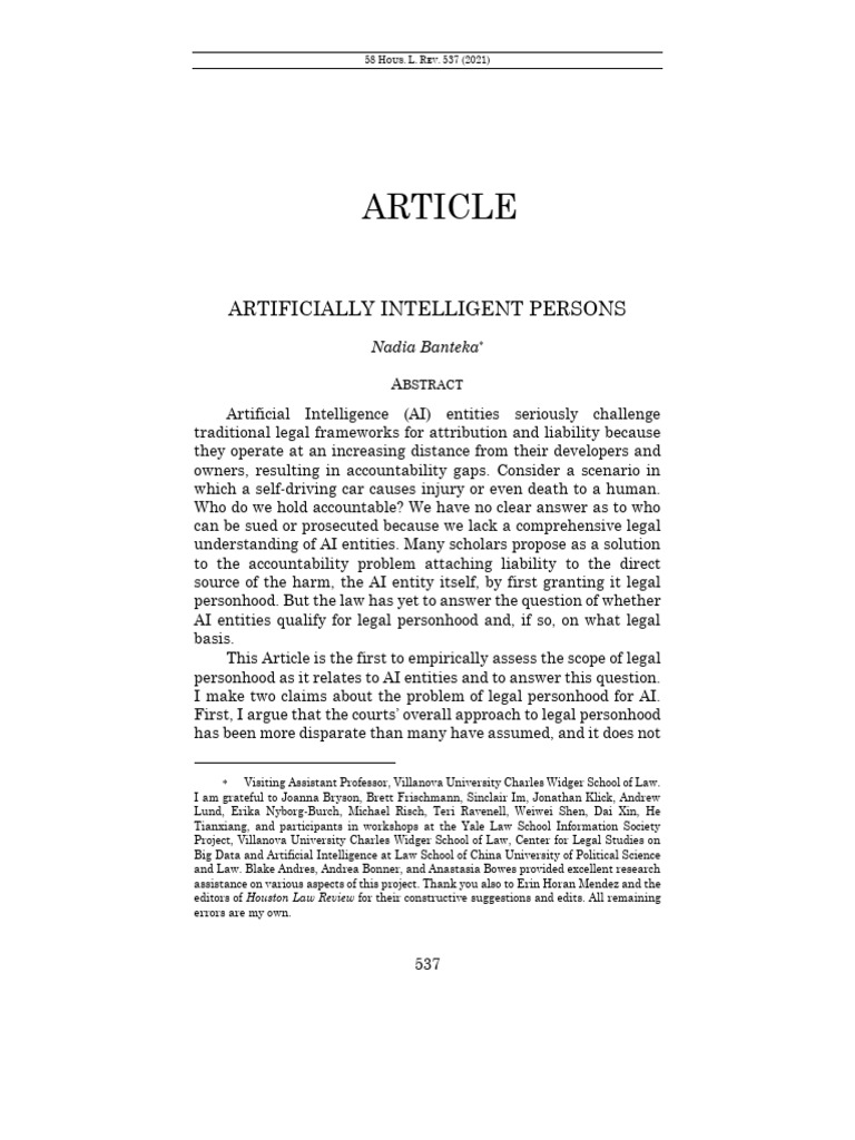 Legal Personhood for AI Entities Explained | PDF | Artificial ...