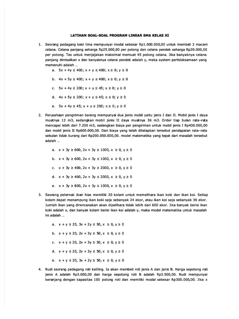 Soal Program Linear SMA Kelas XI | PDF