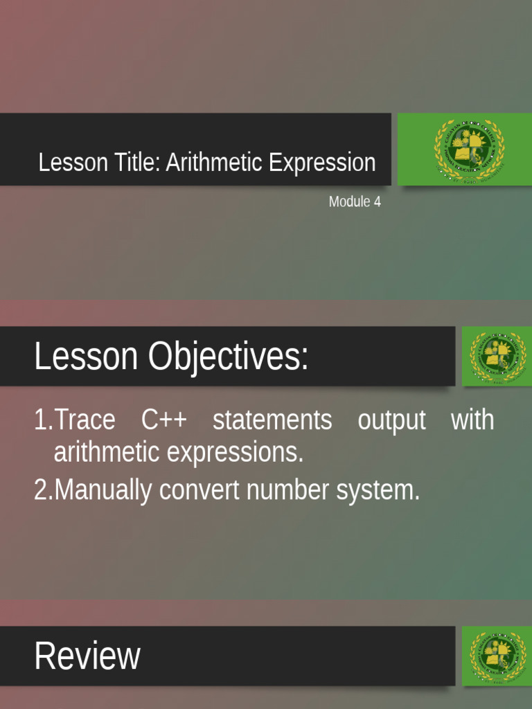 Module 4 Arithmethic Expression | PDF | Data Type | Boolean Data Type