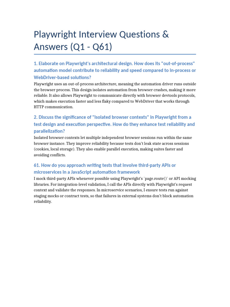 Playwright Interview Q&A Guide | PDF