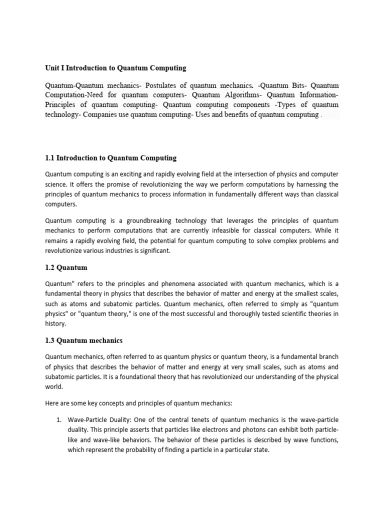 Unit 1 Introduction To Quantum Computing | PDF | Quantum Computing ...