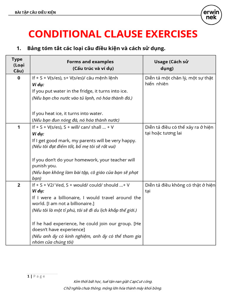 Bài Tập Conditional Clause - Kèm Đa | PDF