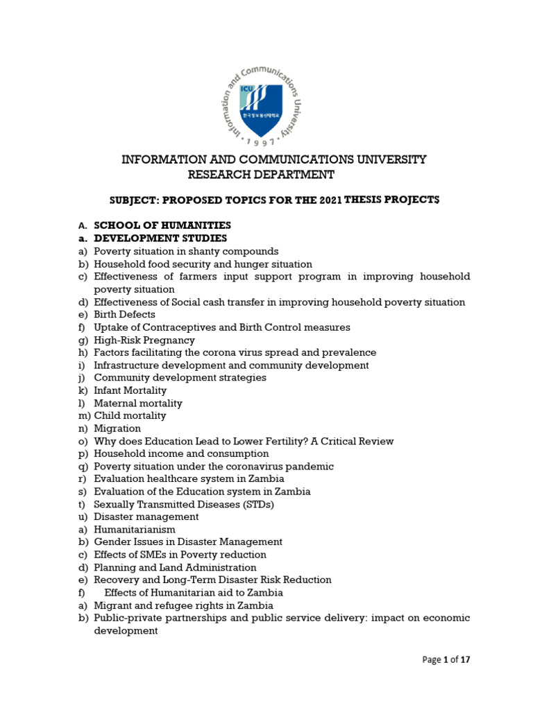 2021 Thesis Project Topics Overview | PDF | Human Resources | Project ...