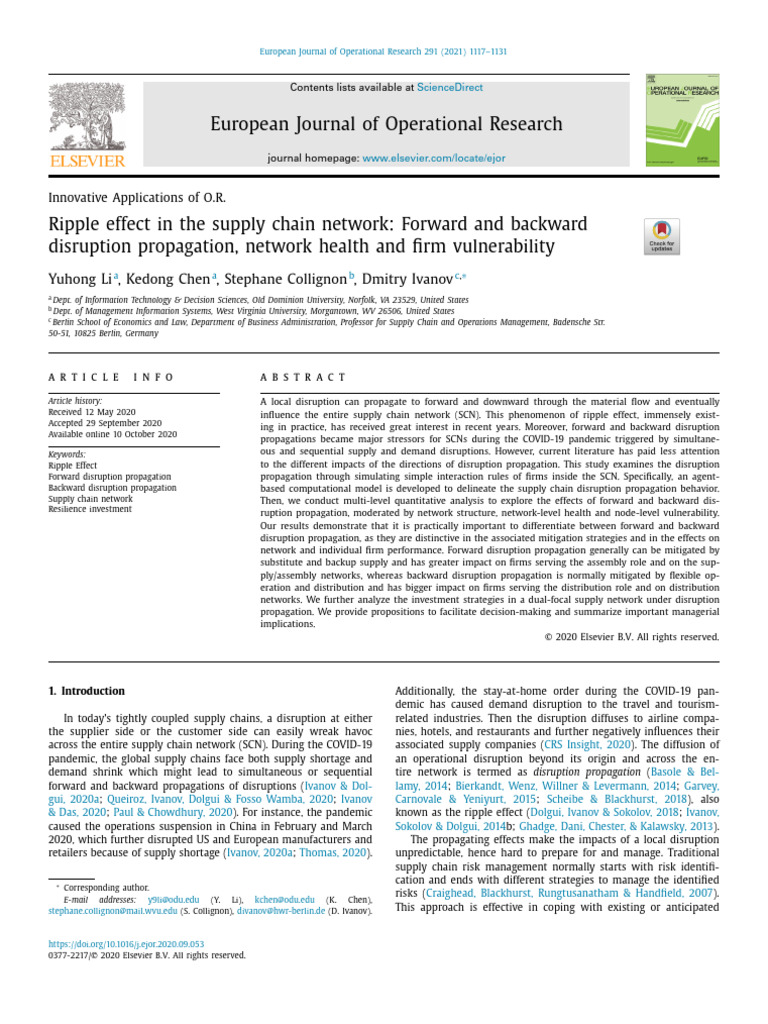 Ripple Effect in Supply Chains | PDF | Supply Chain | Agent Based Model
