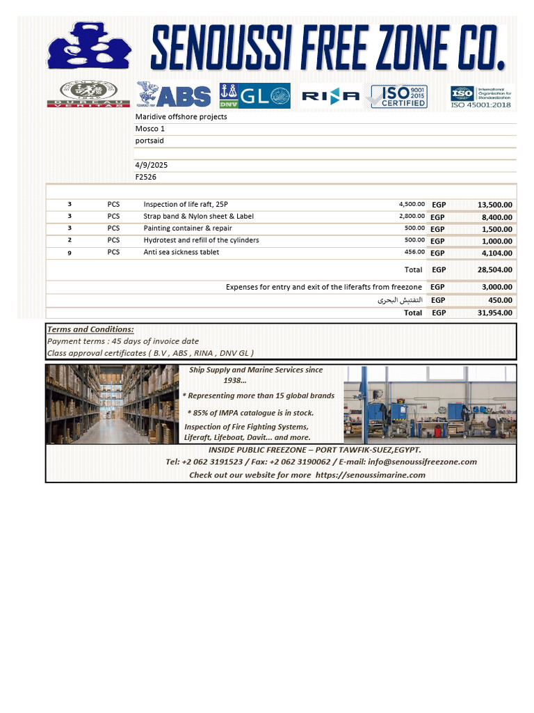 Liferaft Inspection and Supplies Quotation | PDF
