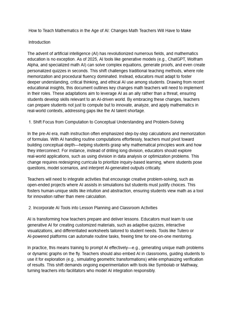Teaching Math in the AI Era: Key Changes | PDF | Artificial ...
