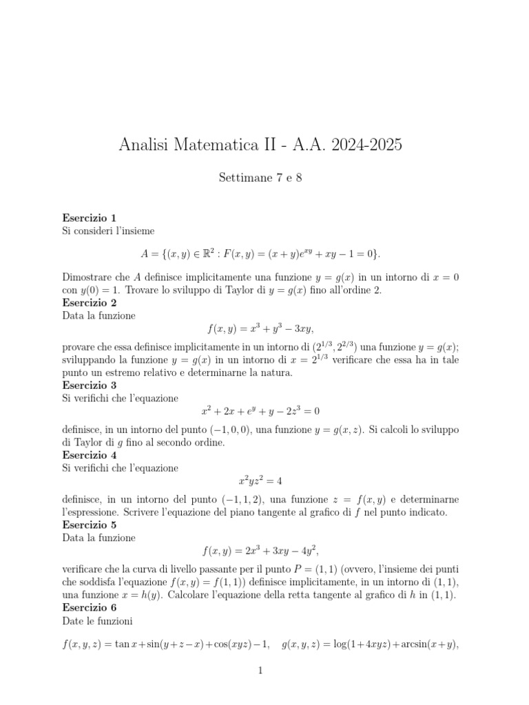 Esercizi AM II Settimane 7&8 | PDF