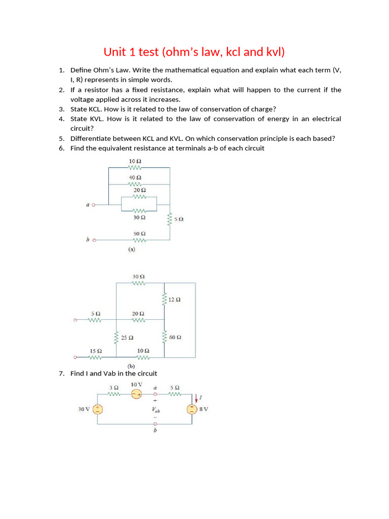 Unit 1 Test Ohms Law | PDF