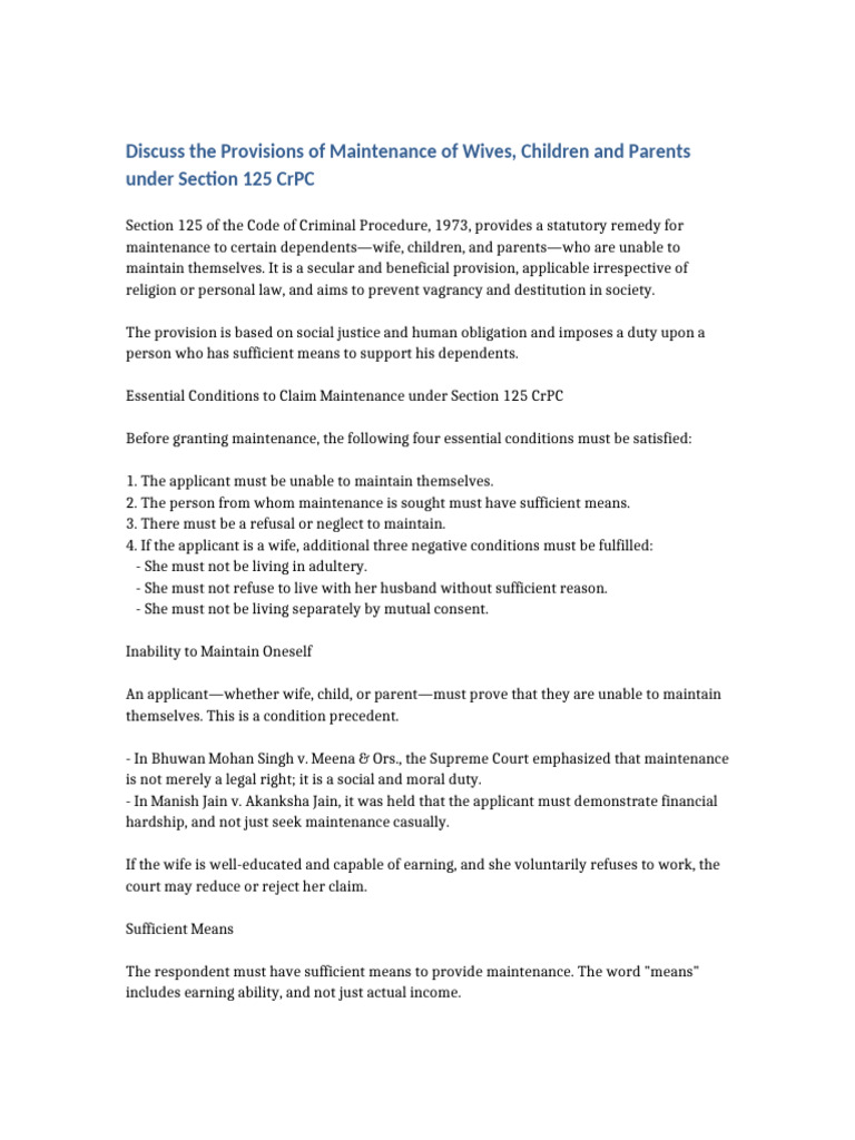 Maintenance Rights Under Section 125 CrPC | PDF | Adultery | Justice