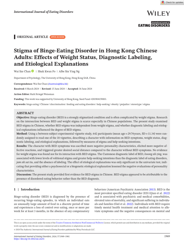 Binge-Eating Disorder Stigma in Hong Kong | PDF | Social Stigma ...