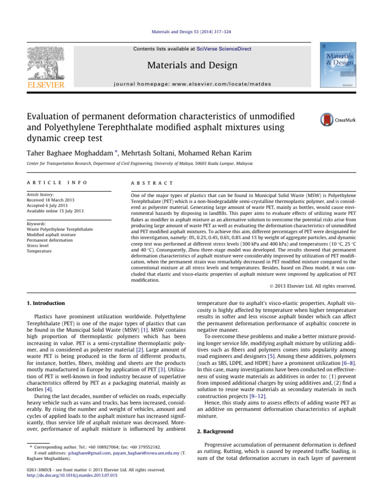 PET Modified Asphalt Deformation Study | PDF | Deformation (Engineering ...
