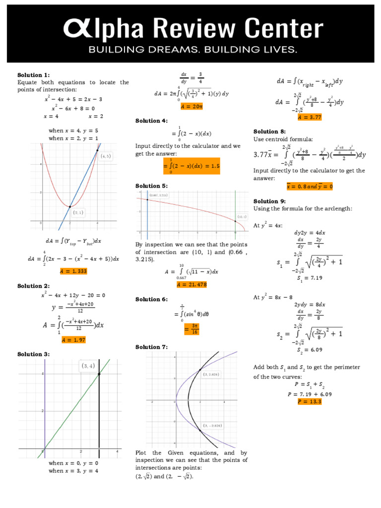 Calculus Solutions for Intersection Points | PDF | Area | Mathematical ...