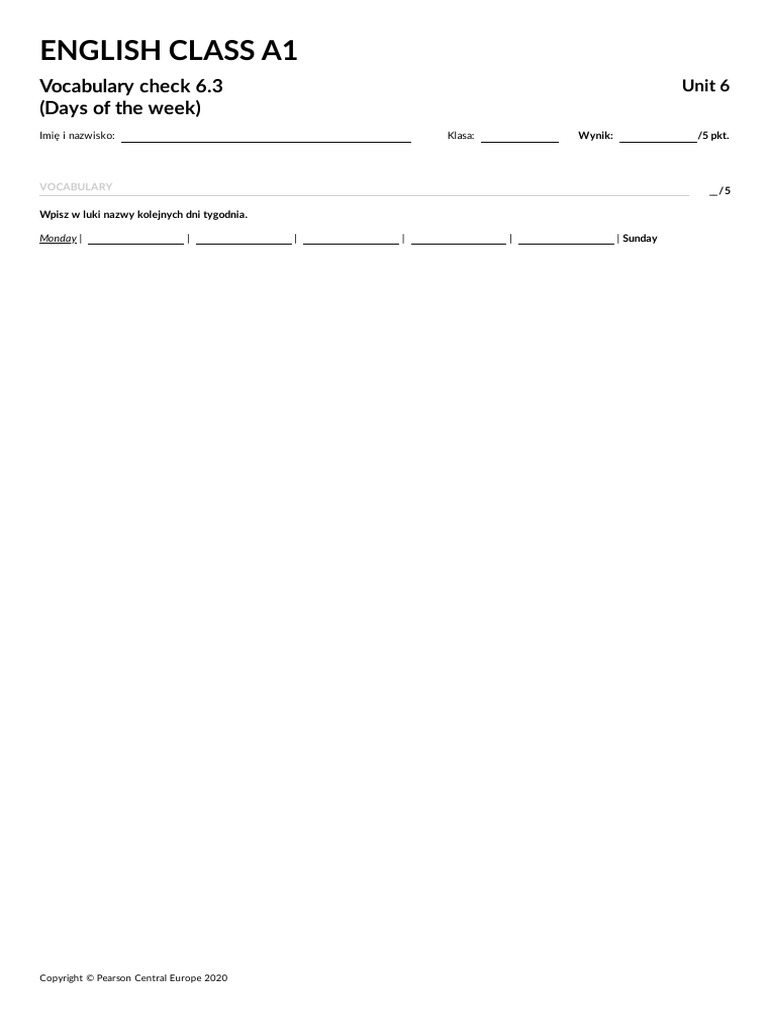 Unit 6 Vocabulary Check 63 Days of The Week V2 | PDF