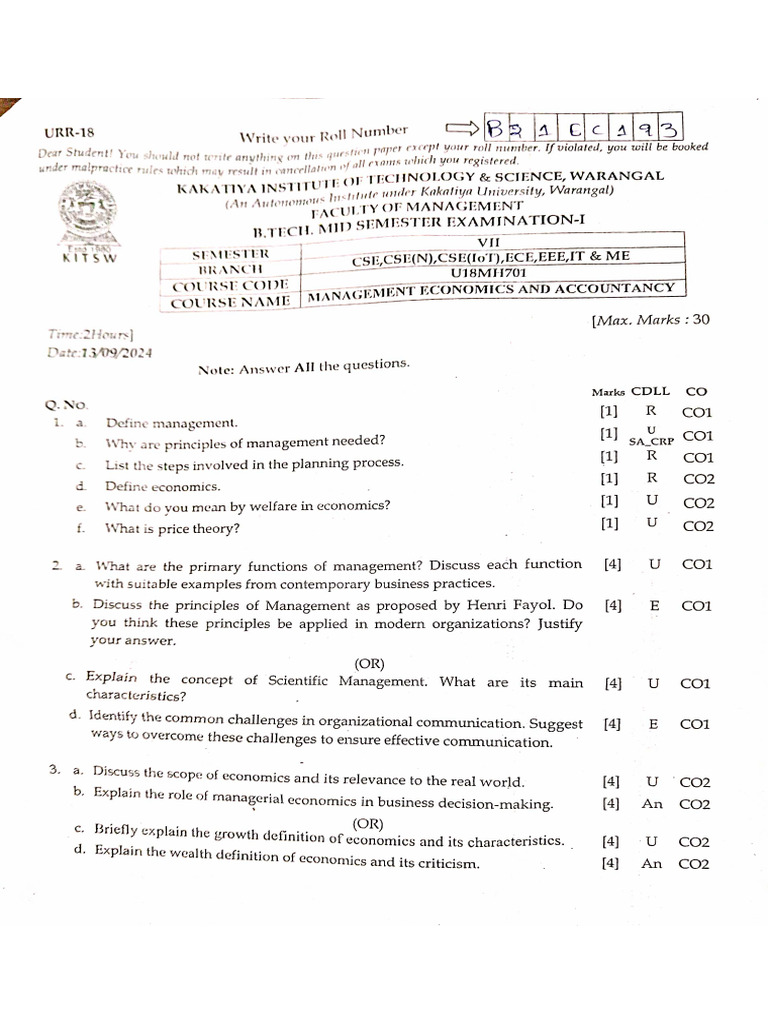 Mea Mse1 QP | PDF