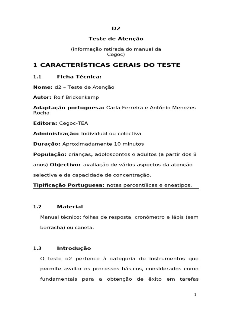 Manual d2 Teste de Atenuodoc | PDF | Atenção | Tempo