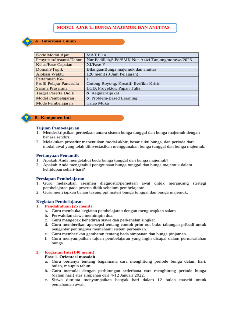 9 10 12 Modul Ajar 1 Bunga Majemuk Dan Anuitas Pdf