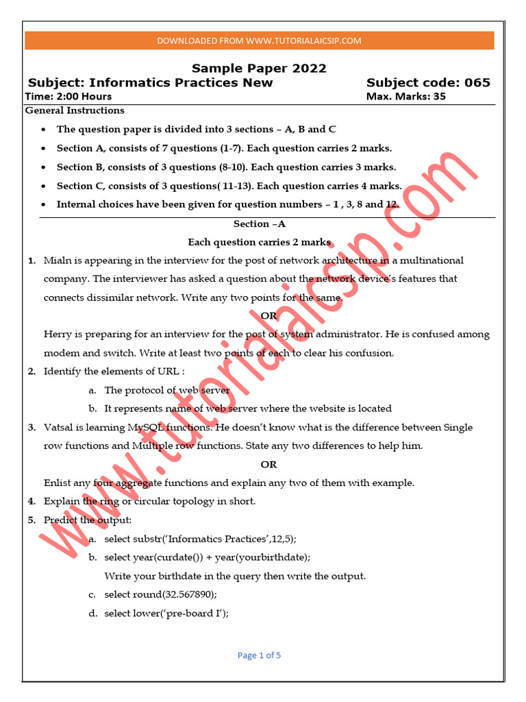 Informatics Practices Sample Paper 2022 | PDF | Computing