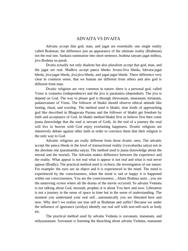 Advaita Vs Dvaita | PDF | Advaita Vedanta | Indian Philosophy